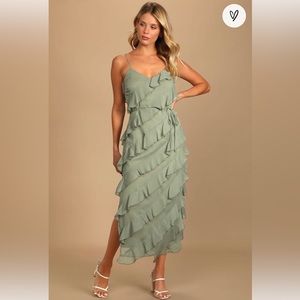 Lulus Sage Green Tiered Ruffled Midi Dress